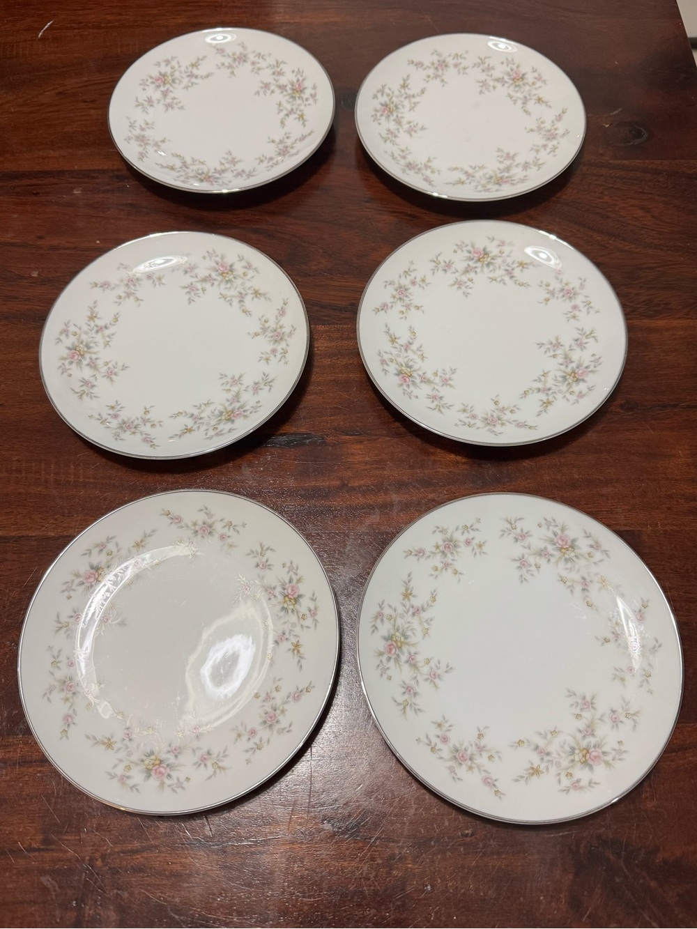 Noritake Japan 6.25” Dessert Plates Floral Pattern & Silver Rim Arlene 5802